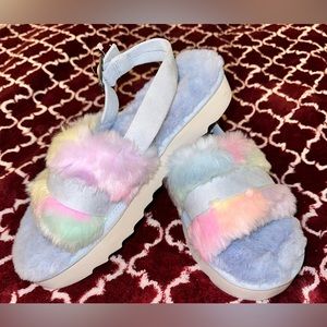 Koolaburra by UGG Womens Sz 9 Adjustable Slide Sandals Fuzz'd Out - Pastel
